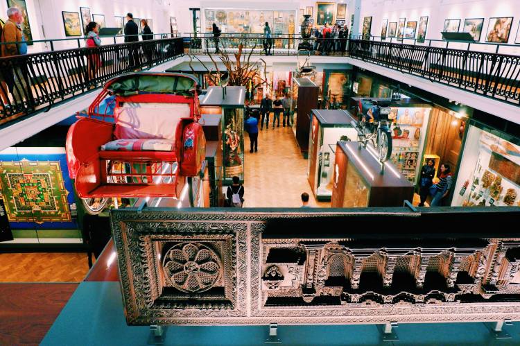 The World Gallery in The Horniman Museum and Gardens. Photo is from the upper balcony looking down the to collection