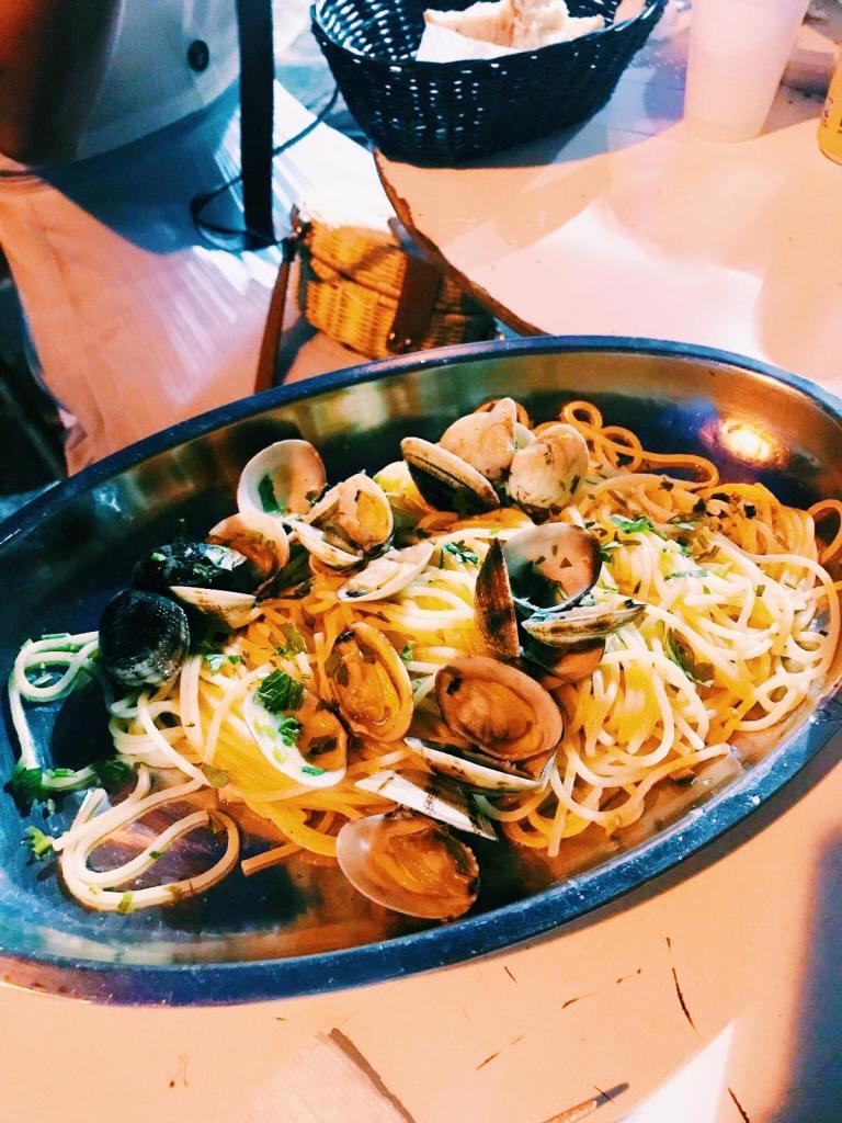 Dish of Naples spaghetti pasta filled with clam shells