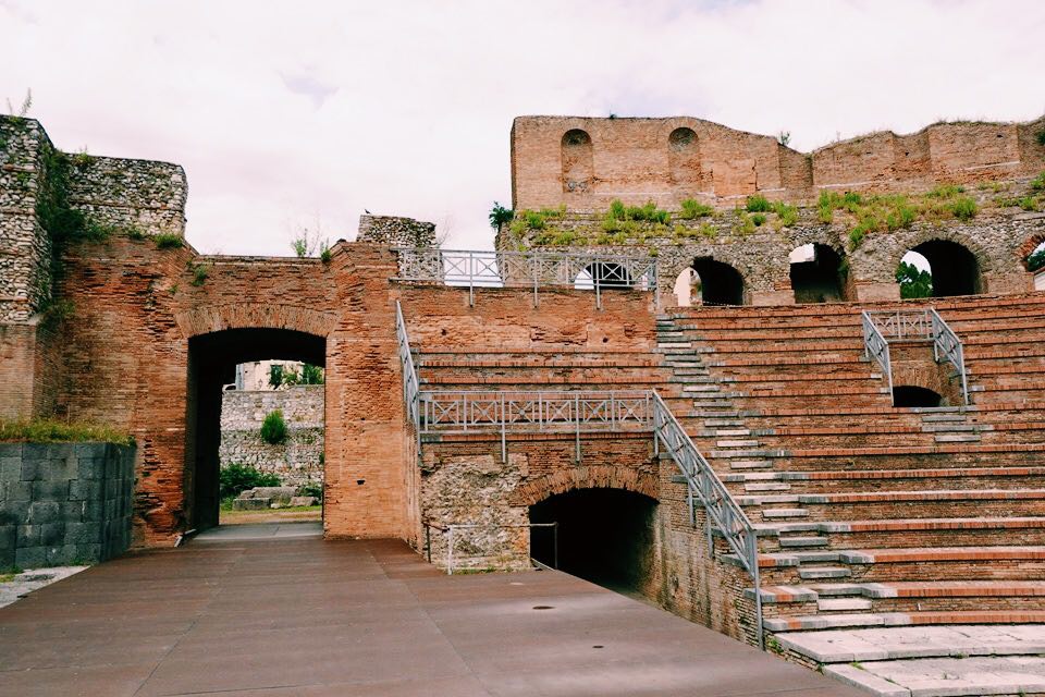 The Roman Theatre in Benevento Campania. View from the stage with the seating 