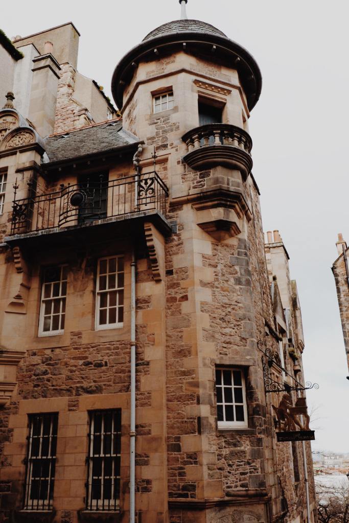 The brown three story building of the Writers Museum on Lady Stairs Close, off of the Royal Mile, Edinburgh