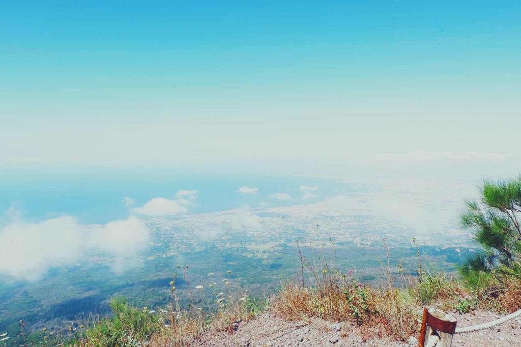 View from the top of Vesuvius across the bay of Naples. 