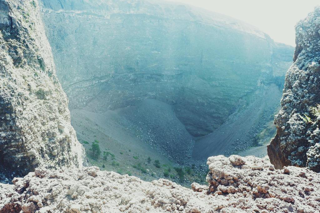 The crater at the top of Vesuvius in Naples.