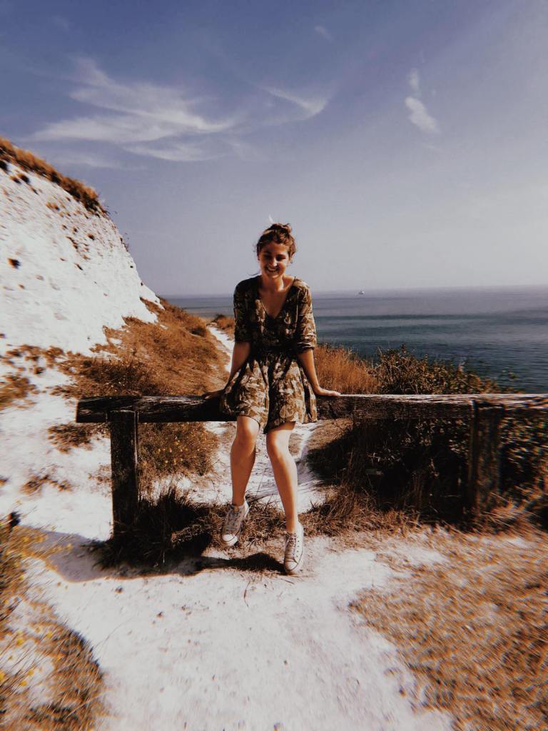 Emily, The Heritage Tourist, on the white cliffs of dover