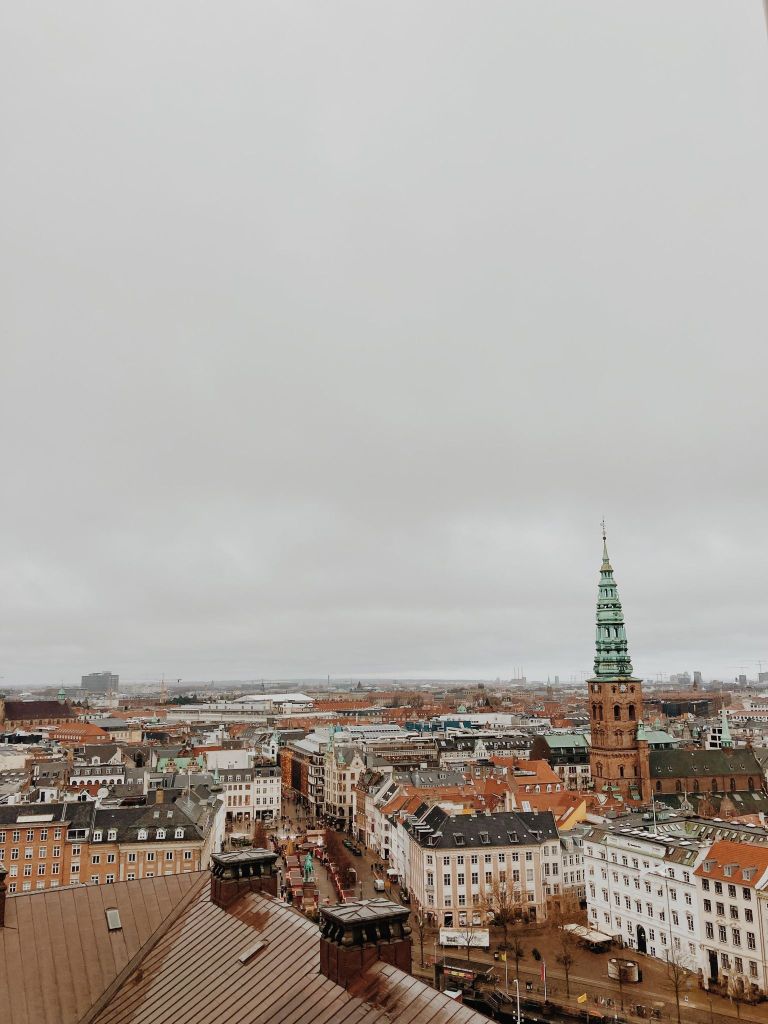 View of Copenhagen from above, view from Christiansborg Palace Tower in Denmark Copenhagen 