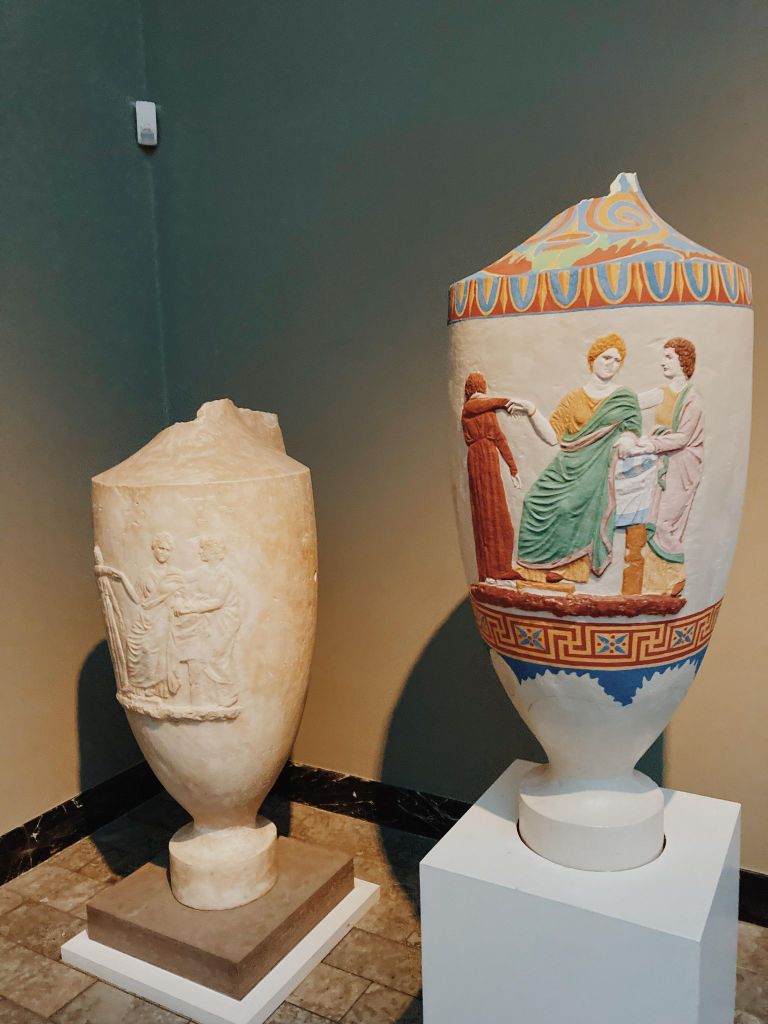 Roman Vase with painted reconstruction at the Glyptoteket Museum Denmark