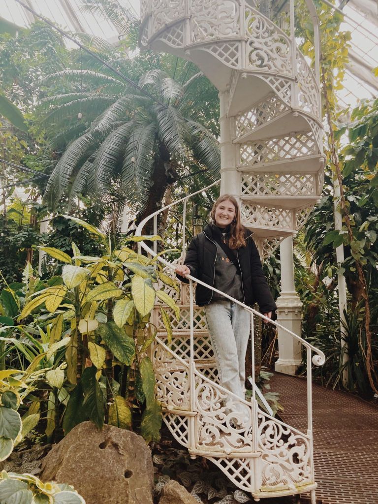The Heritage Tourist on the staircase at the Palm House greenhouse Botanical Garden Copenhagen